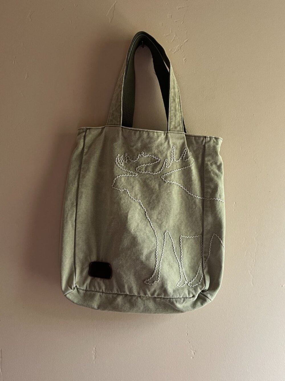 Abercrombie & Fitch Vintage army Green Moose Logo Canvas Tote Bag Preppy Y2K